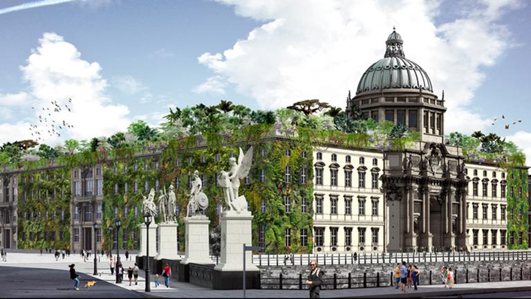 Entwurf: So könnte das mit Pflanzen bewachsene Humboldt-Forum einmal aussehen. Entwurf: So könnte das mit Pflanzen bewachsene Humboldt-Forum einmal aussehen.