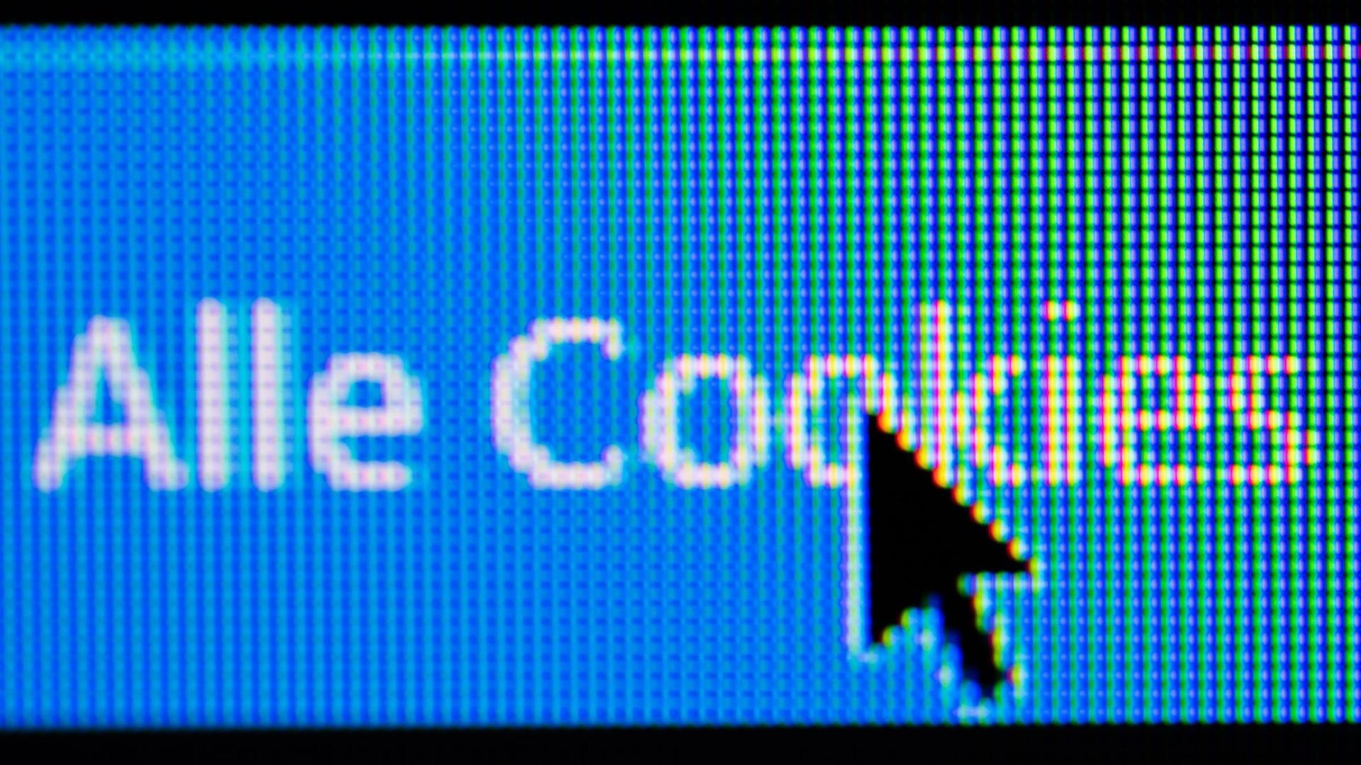 Ein Mauszeiger klickt auf einen Button mit der Aufschrift "Alle Cookies". Ein Mauszeiger klickt auf einen Button mit der Aufschrift "Alle Cookies".