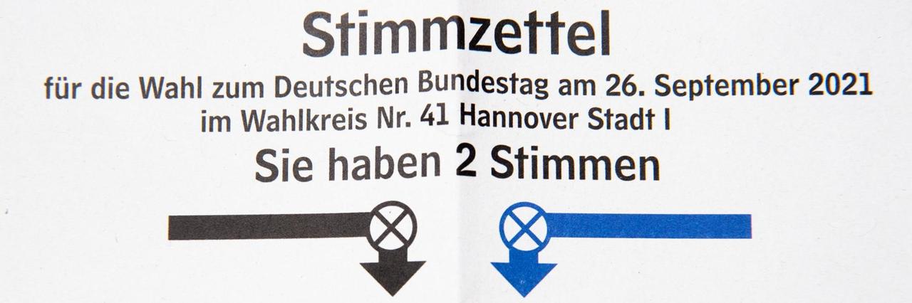 Ausschnitt eines Stimmzettels mit dem Text "Sie haben 2 Stimmen" Ausschnitt eines Stimmzettels mit dem Text "Sie haben 2 Stimmen"