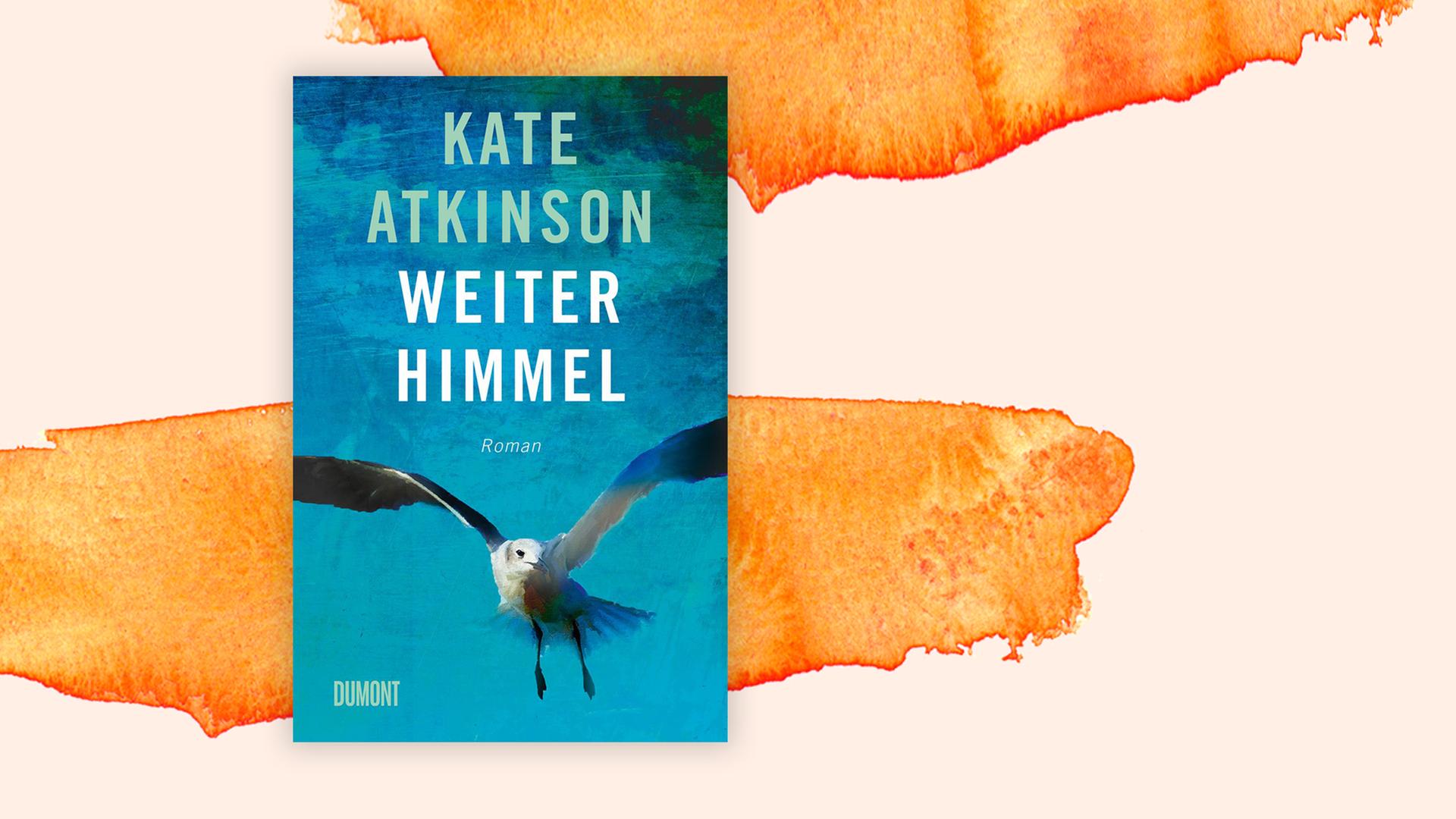 Das Cover von Kate Atkinsons Buch "Weiter Himmel" auf orange-weißem Hintergrund.