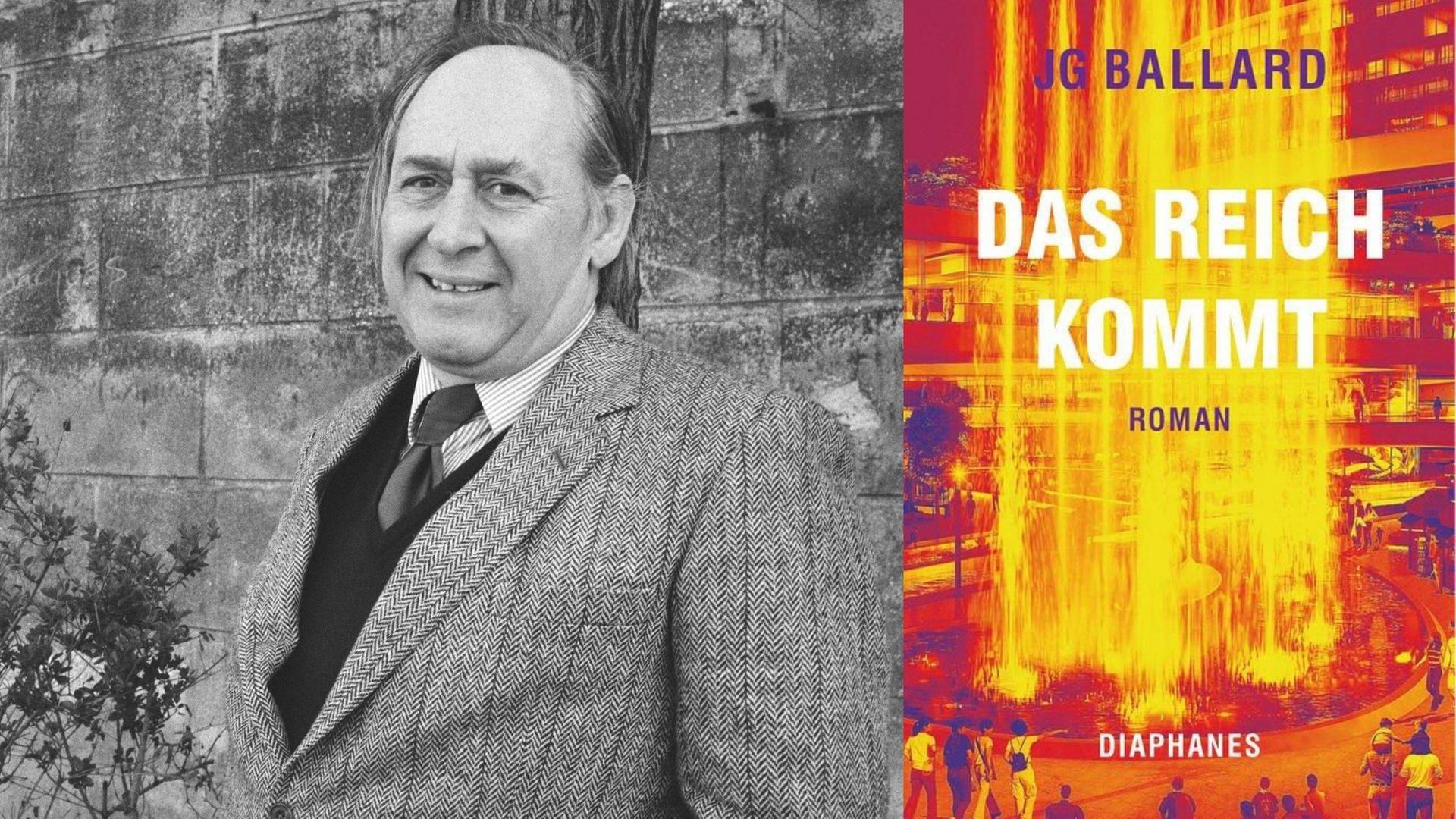 Zu sehen ist der Autor J.G. Ballard und das Cover seines Romans "Das Reich kommt". Zu sehen ist der Autor J.G. Ballard und das Cover seines Romans "Das Reich kommt".
