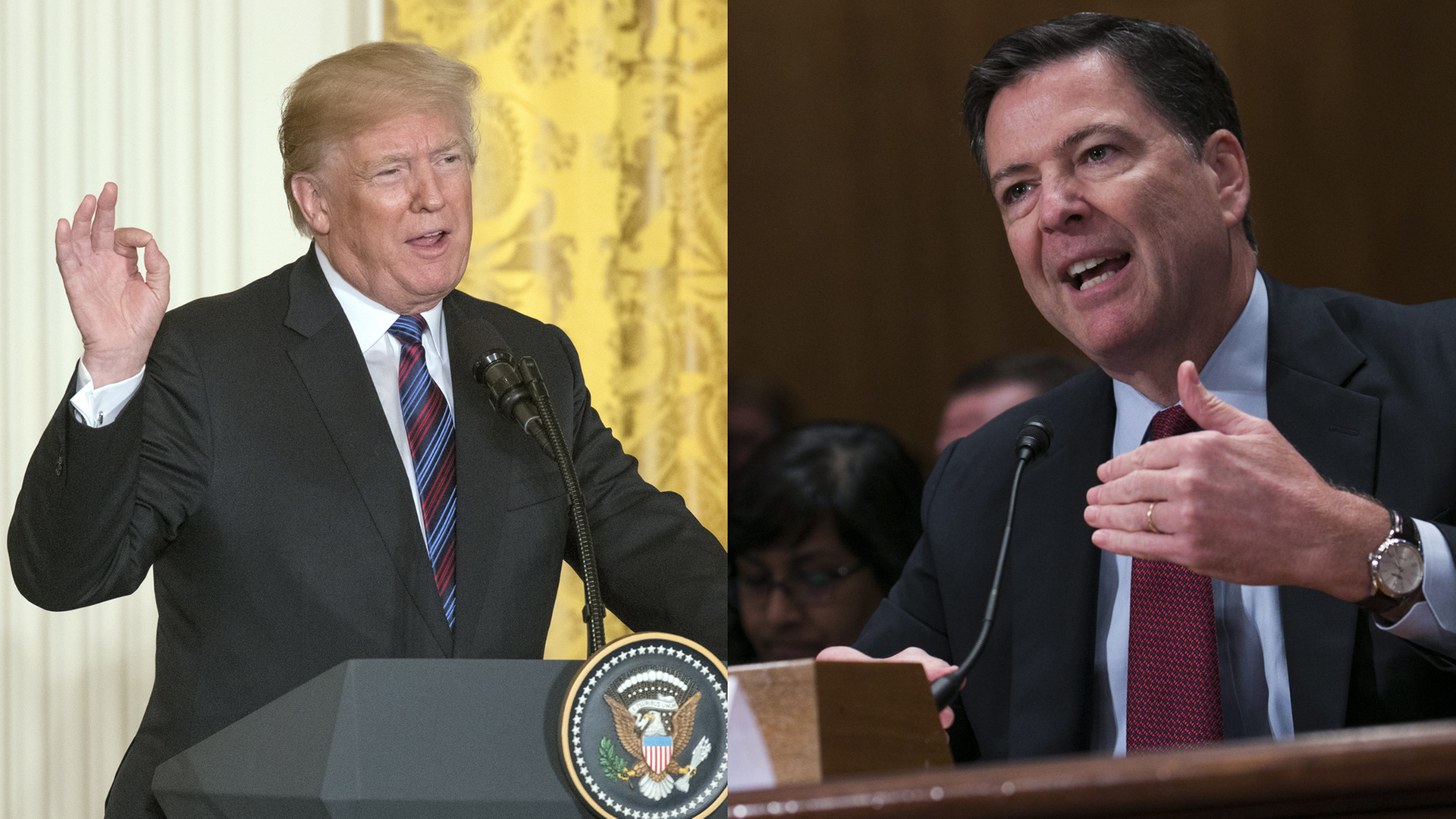 Das montierte Bild zeigt US-Präsident Trump und den früheren FBI-Direktor Comey. Das montierte Bild zeigt US-Präsident Trump und den früheren FBI-Direktor Comey.