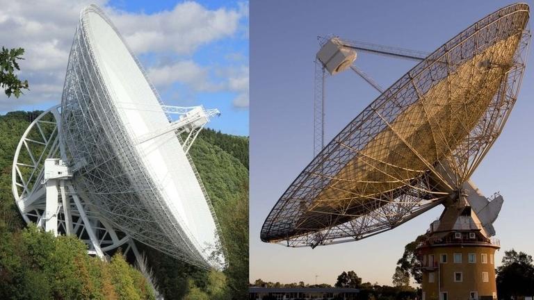 Das 100-Meter-Effelsberg-Teleskop und das 64-Meter-Parkes-Teleskop wurden für die Erstellung der Radiokarte genutzt. Das 100-Meter-Effelsberg-Teleskop und das 64-Meter-Parkes-Teleskop wurden für die Erstellung der Radiokarte genutzt.