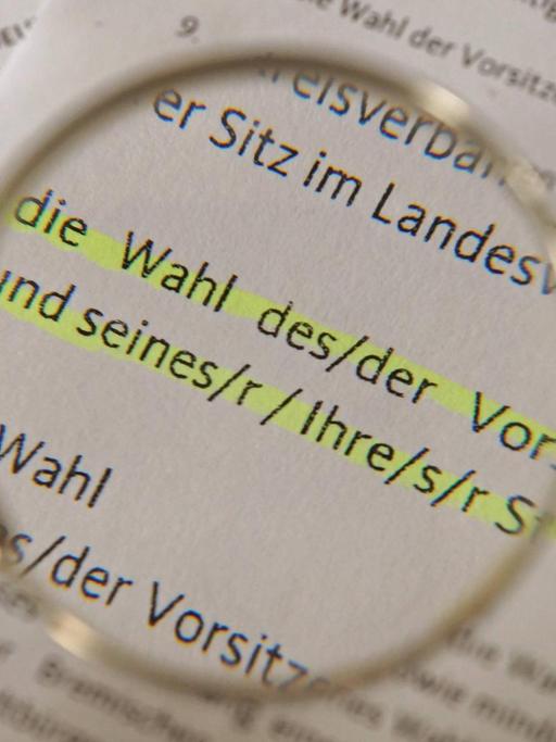 Geschlechtergerechte Sprache in einem Dokument: Auszug aus der Satzung des CDU-Landesverbands Bremen mit geschlechtergerechten Formulierungen, unter anderem: die Wahl des/der Vorsitzenden des Landesausschusses und seines/r / Ihre/s/r Stellvertreter/s/in