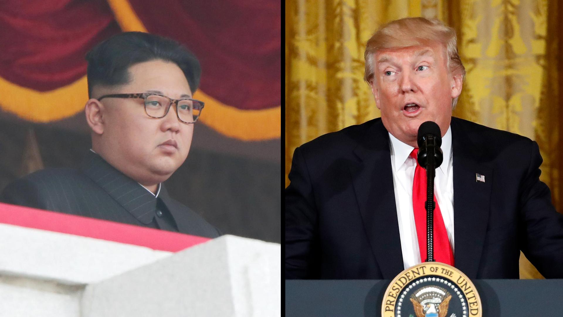 Nordkoreas Machthaber Kim und US-Präsident Trump gegenübergestellt Nordkoreas Machthaber Kim und US-Präsident Trump gegenübergestellt
