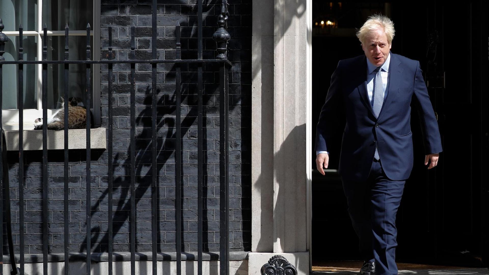 Das Foto zeigt Boris Johnson auf den Stufen von Nr. 10, Downing Street. Das Foto zeigt Boris Johnson auf den Stufen von Nr. 10, Downing Street.