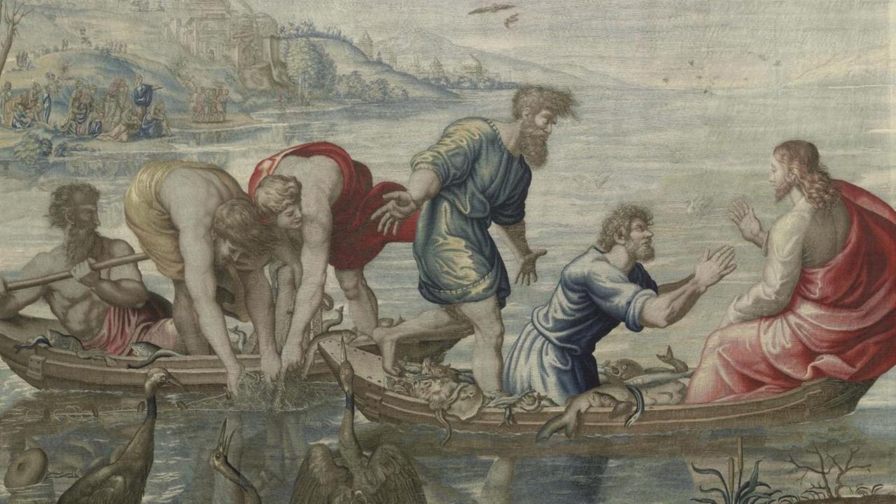 "Der wunderbare Fischzug" - Bildteppich nach einem Karton von Raffael. "Der wunderbare Fischzug" - Bildteppich nach einem Karton von Raffael.