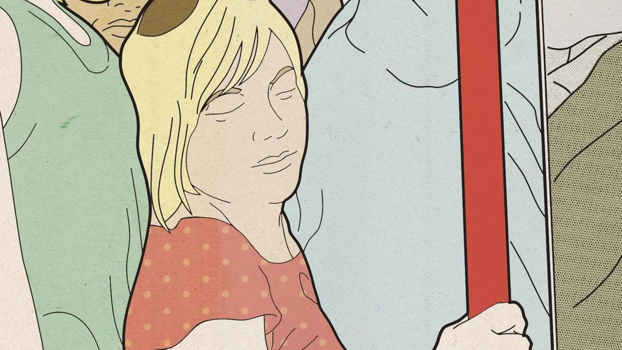 Illustration: Gequetschte Frau in überfüllter U-Bahn Illustration: Gequetschte Frau in überfüllter U-Bahn