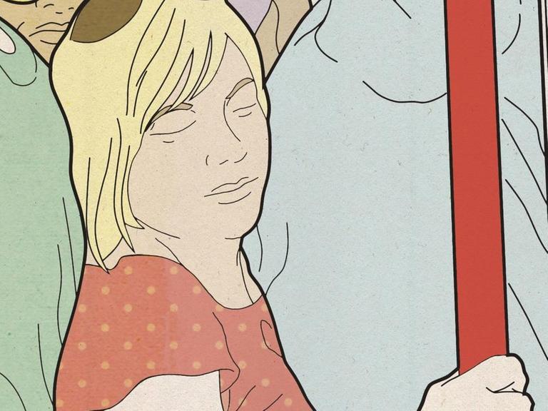 Illustration: Gequetschte Frau in überfüllter U-Bahn