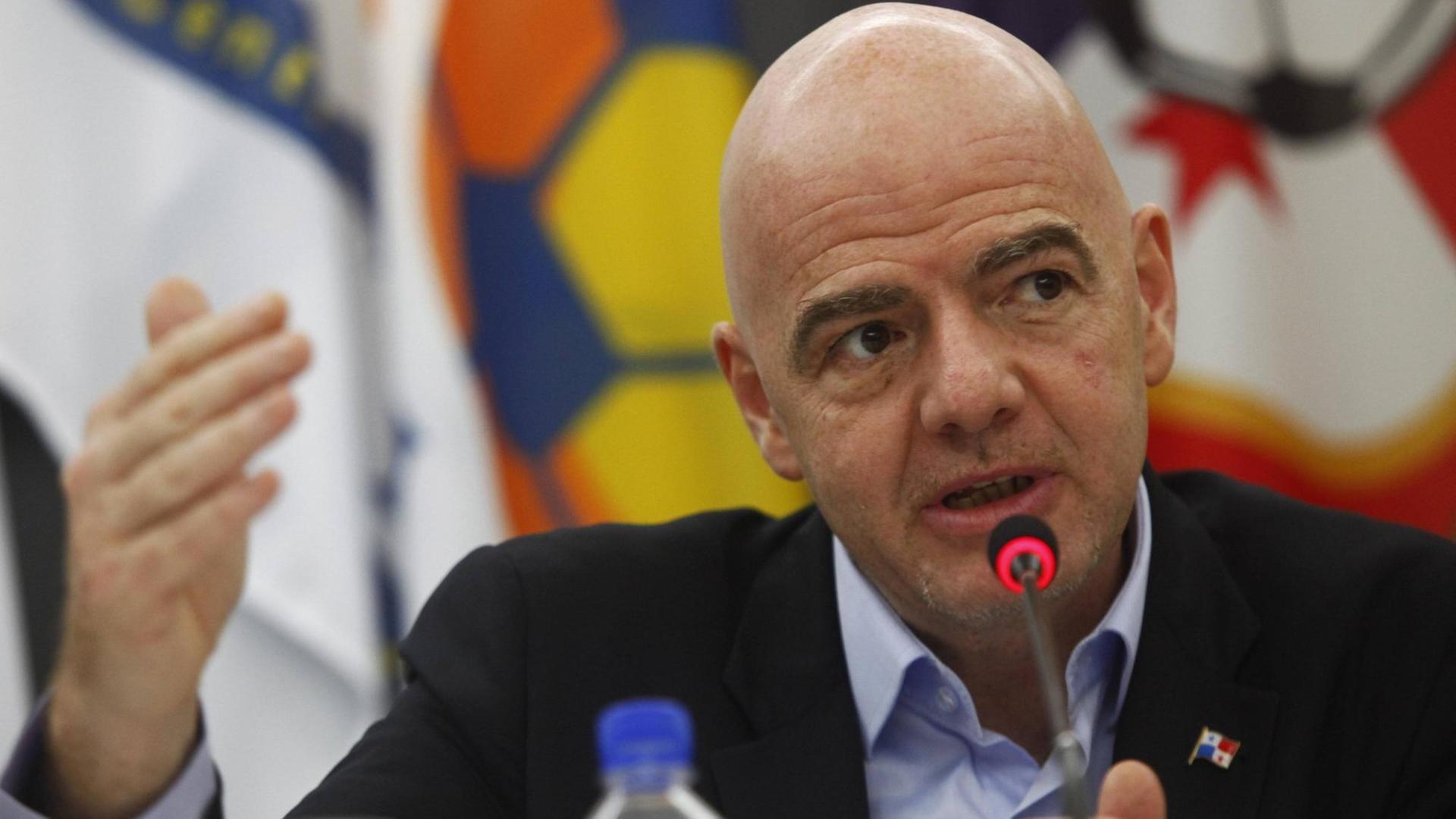 President of FIFA, Gianni Infantino, speaks during a press conference PK Pressekonferenz in Panama City, Panama, 14 March 2018. Infantino made it clear that the Video Arbitration System (VAR) is here to stay and that the 2018 Russian World Cup will be historic and exceptional . Infantino supports the use of VAR and ensures that Russia 2018 will be historic and exceptional !ACHTUNG: NUR REDAKTIONELLE NUTZUNG! PUBLICATIONxINxGERxSUIxAUTxONLY Copyright: xBienvenidoxVelascox CPN91 20180317-636569112227978828