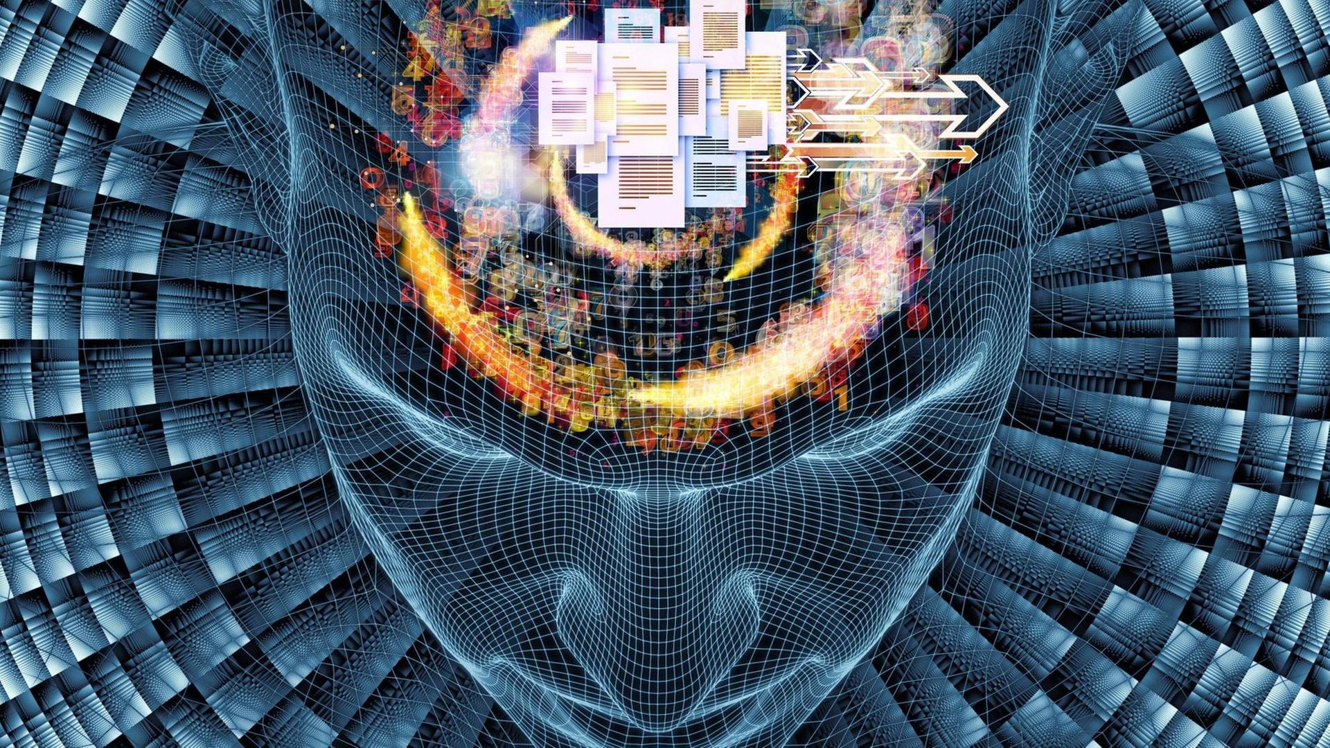 Blick von oben auf ein digitales Gehirn Blick von oben auf ein digitales Gehirn