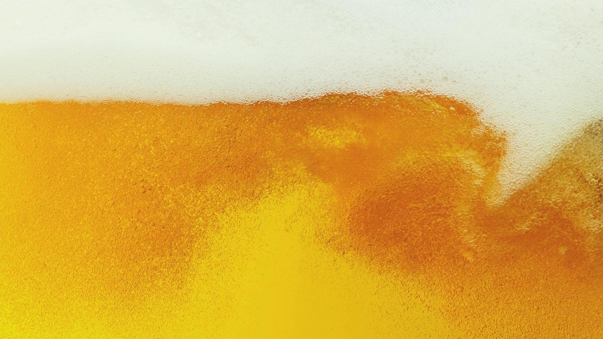 Das Bild zeigt Bier mit Schaum. Das Bild zeigt Bier mit Schaum.