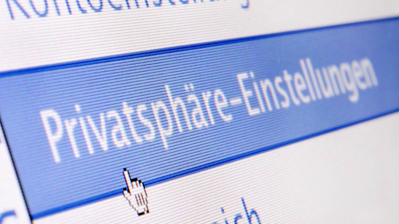 Ein Cursor zeigt auf einem Desktop auf das Feld "Privatsphäre-Einstellungen" in einem Pacebook-Account Ein Cursor zeigt auf einem Desktop auf das Feld "Privatsphäre-Einstellungen" in einem Pacebook-Account