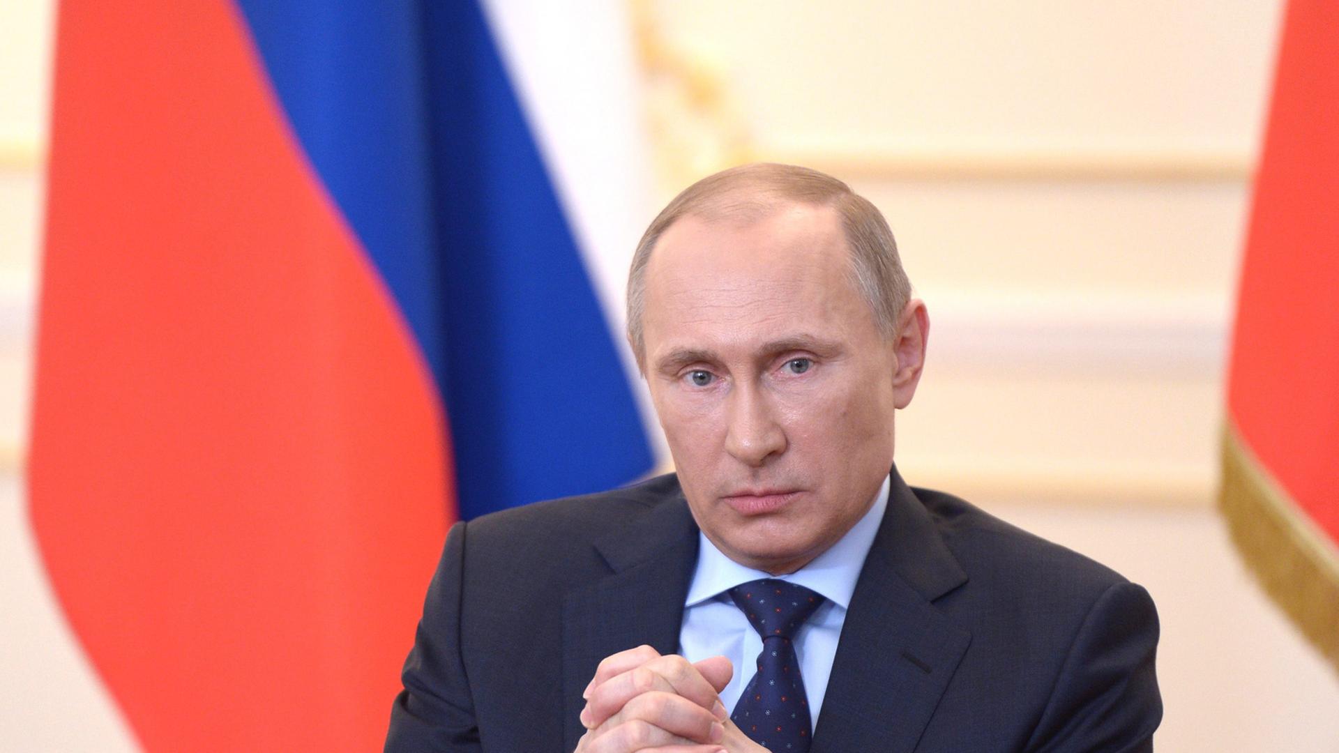 Wladimir Putin bei seiner Pressekonferenz in Moskau. Wladimir Putin bei seiner Pressekonferenz in Moskau.