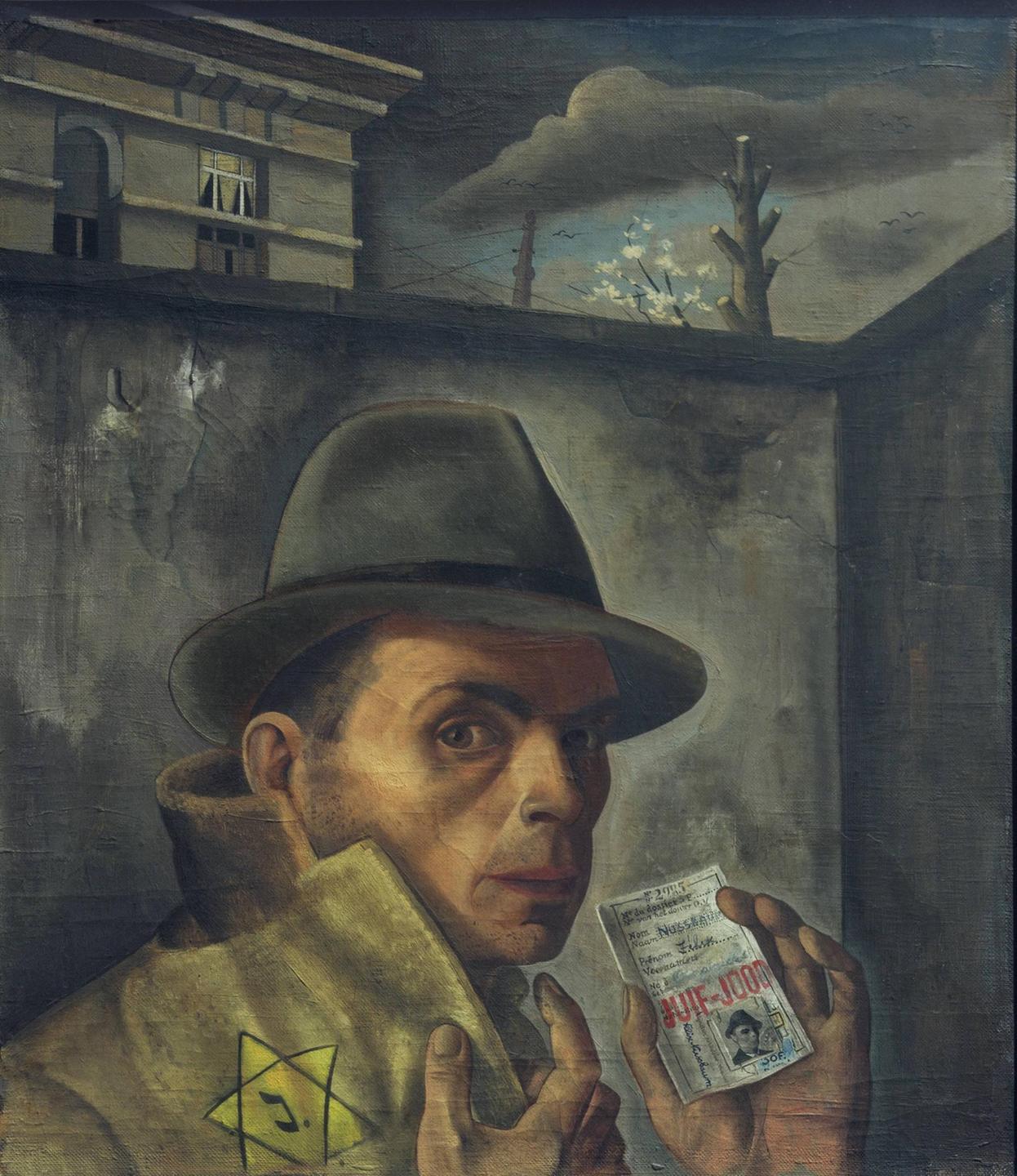 Das letzte Selbstporträt von Felix Nussbaum (1943, Öl auf Leinwand, 56 × 49 cm. Sammlung der Niedersächsischen Sparkassenstiftung). Das letzte Selbstporträt von Felix Nussbaum (1943, Öl auf Leinwand, 56 × 49 cm. Sammlung der Niedersächsischen Sparkassenstiftung).