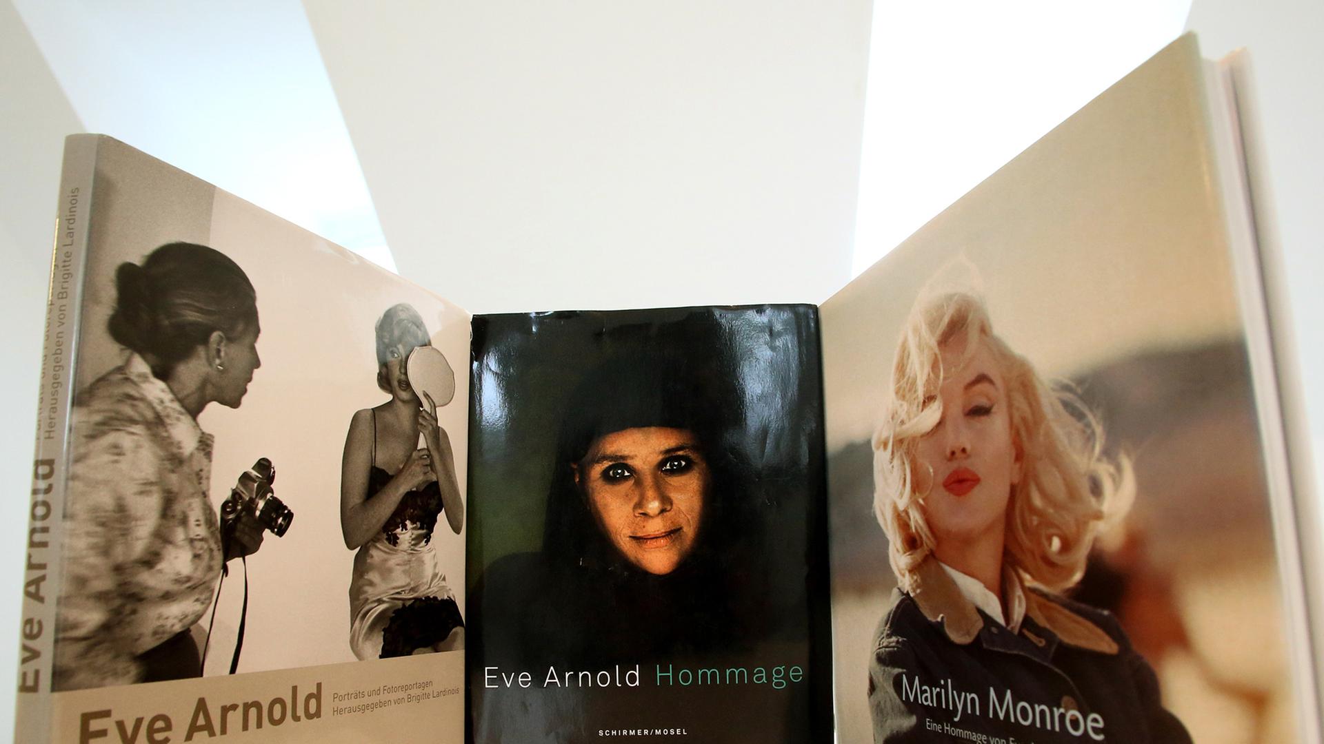 Drei Fotobände der Fotografin Eve Arnold stehen am 22.05.2014 in der Ludwiggalerie Schloss Oberhausen (Nordrhein-Westfalen) auf einem Tisch. Die Fotoausstellung der großen Magnum-Fotografin zeigt vom 25.05. bis zum 07.09.2014 die wichtigsten Portraitaufnahmen, neben der Reisefotografie und den politischen Fotos. Drei Fotobände der Fotografin Eve Arnold stehen am 22.05.2014 in der Ludwiggalerie Schloss Oberhausen (Nordrhein-Westfalen) auf einem Tisch. Die Fotoausstellung der großen Magnum-Fotografin zeigt vom 25.05. bis zum 07.09.2014 die wichtigsten Portraitaufnahmen, neben der Reisefotografie und den politischen Fotos.