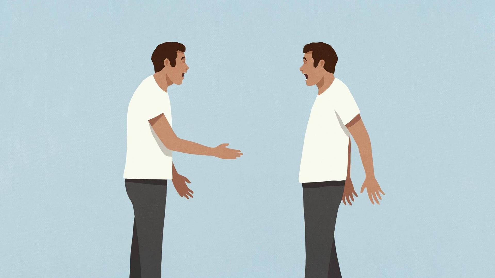 Eine Illustration zeigt zwei vermeintliche Zwillingsbrüder von Angesicht zu Angesicht. Eine Illustration zeigt zwei vermeintliche Zwillingsbrüder von Angesicht zu Angesicht.