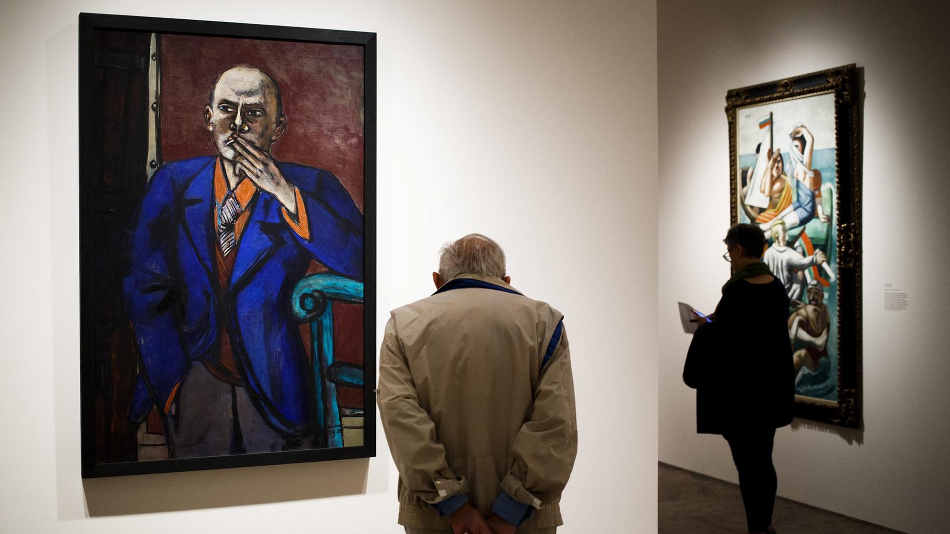 "Selbstporträt im blauen Jackett" in Der Ausstellung "Max Beckmann in New York" im Metropolitian Museum of Art in New York. "Selbstporträt im blauen Jackett" in Der Ausstellung "Max Beckmann in New York" im Metropolitian Museum of Art in New York.