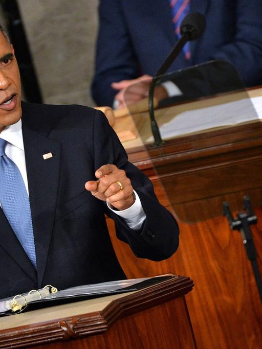 US-Präsident Barack Obama hält seine Rede zur Lage der Nation im Kapitol in Washington.