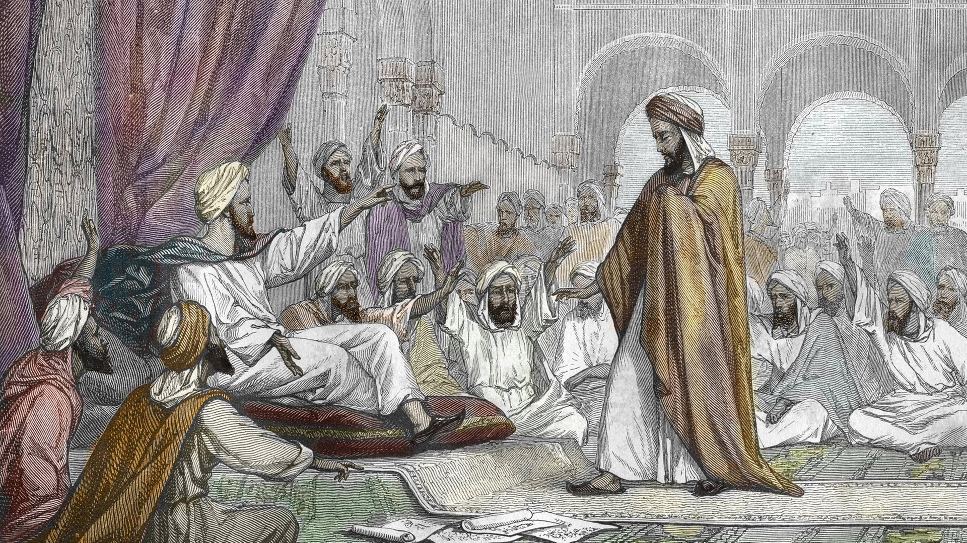 Der arabische Philosoph, Theologe, Jurist, Mathematiker und Arzt Averroes lebte von 1126 bis 1198. Er verfasste Kommentare zu zahlreichen Schriften von Aristoteles und hatte großen Einfluss auf die christliche Scholastik des Mittelalters. Der arabische Philosoph, Theologe, Jurist, Mathematiker und Arzt Averroes lebte von 1126 bis 1198. Er verfasste Kommentare zu zahlreichen Schriften von Aristoteles und hatte großen Einfluss auf die christliche Scholastik des Mittelalters.