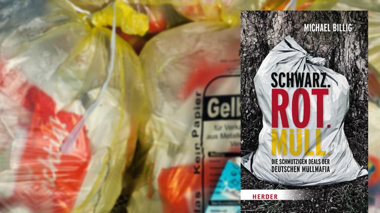 Buchcover. Im Hintergrund Gelbe Säcke mit Müll gefüllt Buchcover. Im Hintergrund Gelbe Säcke mit Müll gefüllt