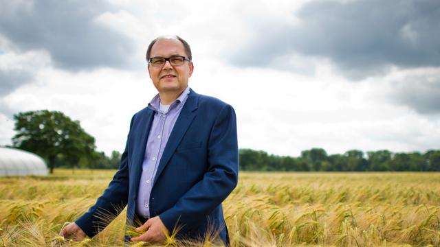 Bundeslandwirtschaftsminister Christian Schmidt (CSU) steht am 12.06.2014 in einem Testfeld mit Wintergerste beim Bundessortenamt bei Neustadt am Rübenberge in Niedersachsen.