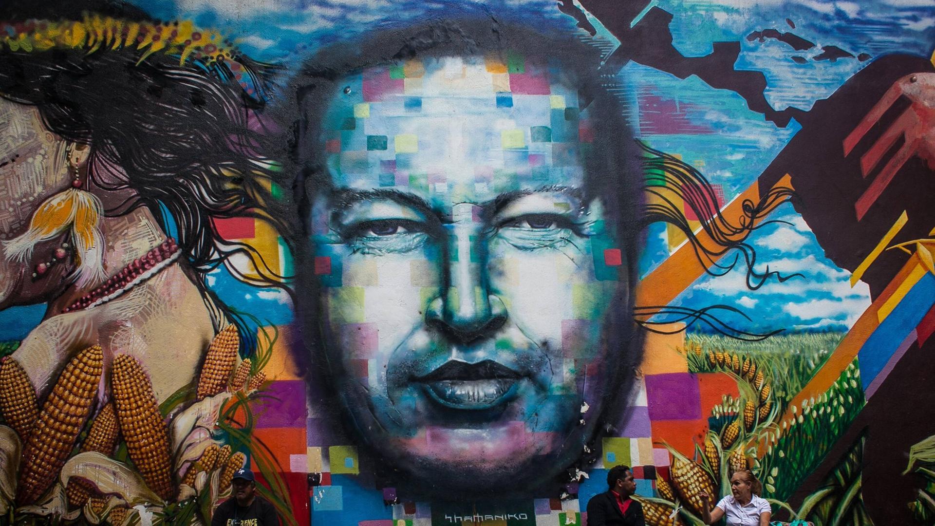 Graffiti des ehemaligen Präsidenten Hugo Chavez in Caracas, Venezuela. Graffiti des ehemaligen Präsidenten Hugo Chavez in Caracas, Venezuela.