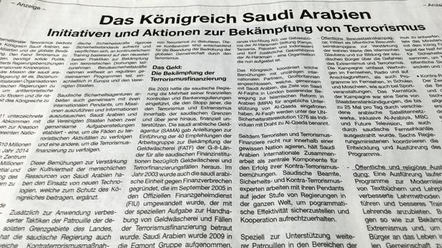 Ganzseitige Anzeige in der FAZ zur Terrorbekämpfung in Saudi-Arabien.