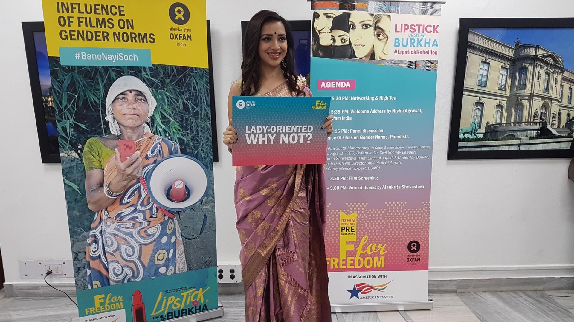 Die indische Schauspielerin Plabita Borthakur posiert in Neu Delhi (Indien) bei einer Veranstaltung zum Kinostart ihres Films "Lipstick Under My Burkha". Die indische Schauspielerin Plabita Borthakur posiert in Neu Delhi (Indien) bei einer Veranstaltung zum Kinostart ihres Films "Lipstick Under My Burkha".