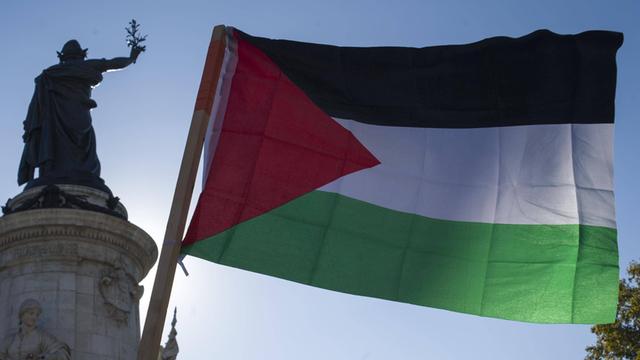 Eine palästinensische Flagge wird im Oktober bei einer Demonstration in Paris geschwenkt.