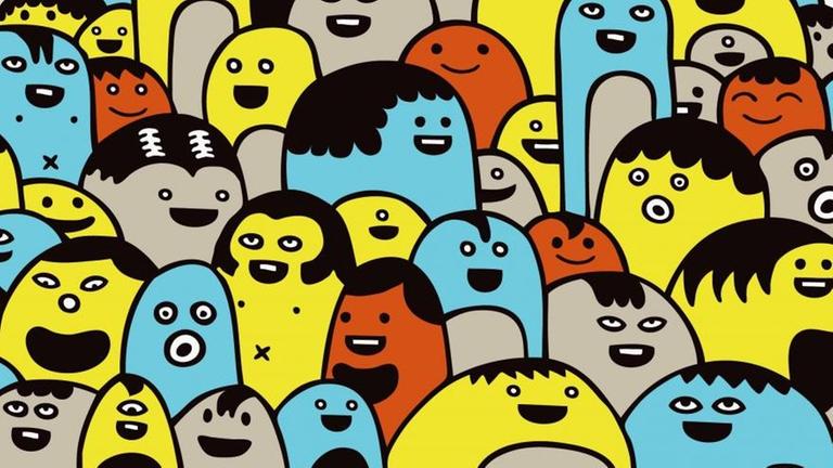 Eine Illustration zeigt bunte Figuren auf einer Wolke. Eine Illustration zeigt bunte Figuren auf einer Wolke.