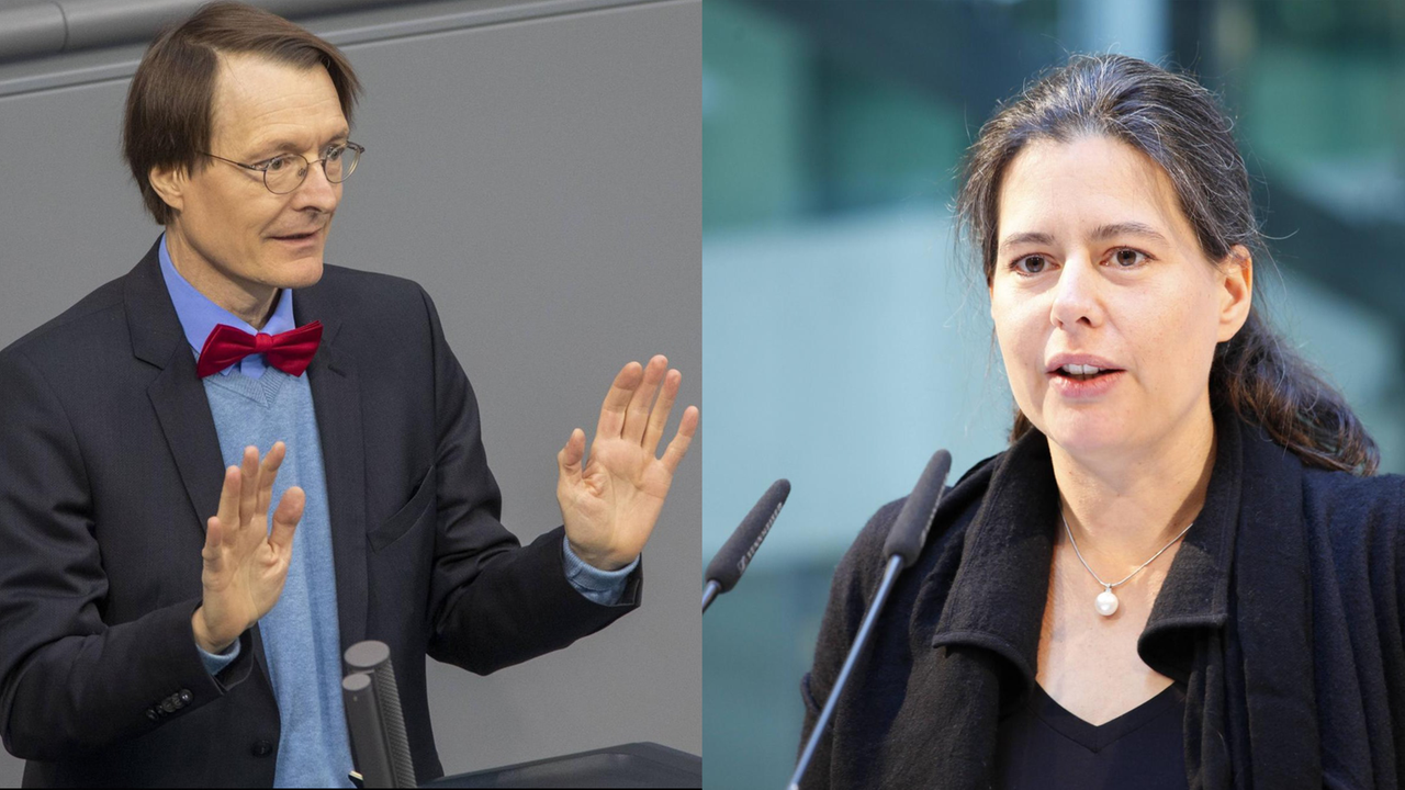 Die SPD-Politiker Karl Lauterbach und Nina Scheer in Portraits nebeneinander Die SPD-Politiker Karl Lauterbach und Nina Scheer in Portraits nebeneinander