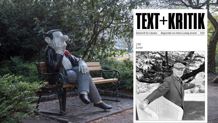 Die Loriotausgabe von Text +Kritik vor einem Loriotdenkmal Die Loriotausgabe von Text +Kritik vor einem Loriotdenkmal