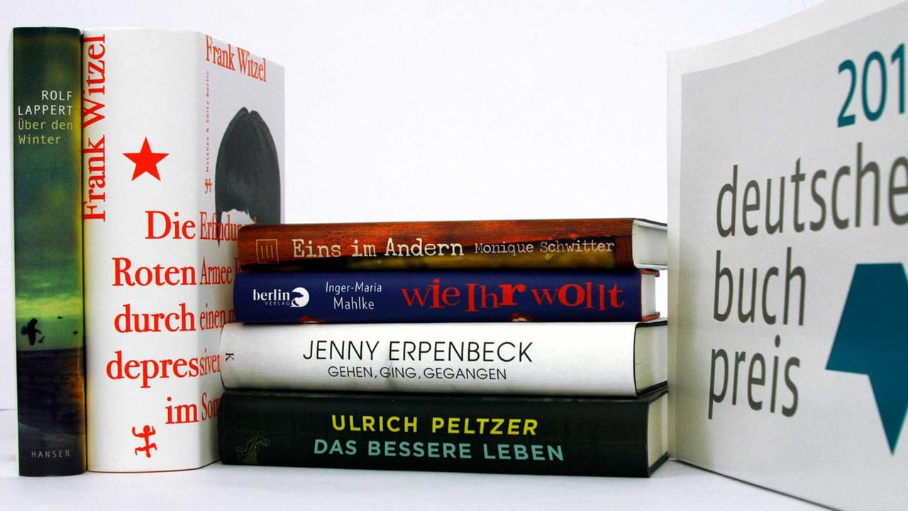 Deutscher Buchpreis 2015 - Die Kandidaten der Shortlist: Jenny Erpenbeck ("Gehen, ging, gegangen"), Rolf Lappert ("Über den Winter"), Inger-Maria Mahlke ("Wie Ihr wollt"), Ulrich Peltzer ("Das bessere Leben"), Monique Schwitter ("Eins im Andern") und Frank Witzel ("Die Erfindung der Roten Armee Fraktion durch einen manisch-depressiven Teenager im Sommer 1969"). Deutscher Buchpreis 2015 - Die Kandidaten der Shortlist: Jenny Erpenbeck ("Gehen, ging, gegangen"), Rolf Lappert ("Über den Winter"), Inger-Maria Mahlke ("Wie Ihr wollt"), Ulrich Peltzer ("Das bessere Leben"), Monique Schwitter ("Eins im Andern") und Frank Witzel ("Die Erfindung der Roten Armee Fraktion durch einen manisch-depressiven Teenager im Sommer 1969").