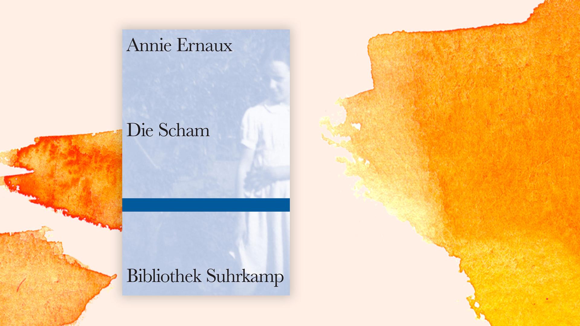 Das Buchcover "Die Scham" von Annie Ernaux ist vor einem grafischen Hintergrund zu sehen. Das Buchcover "Die Scham" von Annie Ernaux ist vor einem grafischen Hintergrund zu sehen.