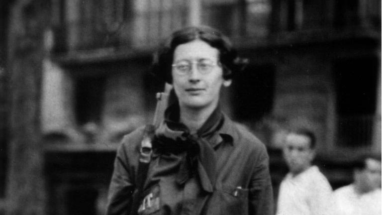 Die französische Philosophin Simone Weil (1909-1943) auf einer historischen Aufnahme von 1936 während des spanischen Bürgerkriegs. 