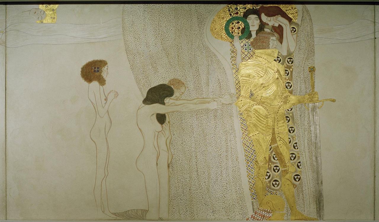 Fries mit nackten und in Gold bekleideten Frauen