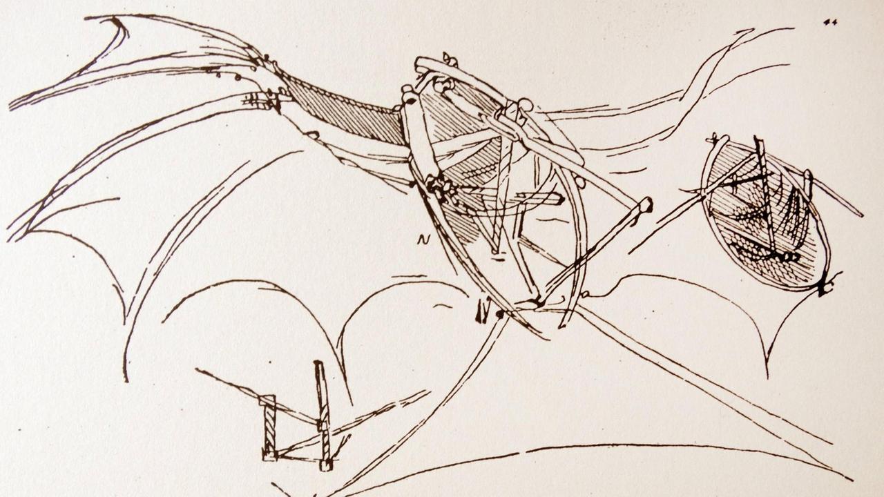 Zeichnung von einem fliegenden Boot von Leonardo da Vinci