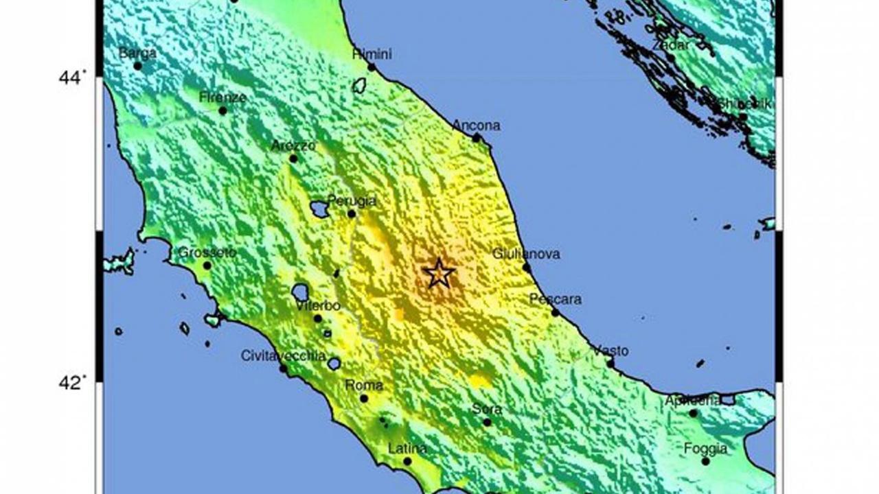 Die Grafik des US Geological Survey zeigt das Beben der Stärke 6,2 in Zentralitalien Die Grafik des US Geological Survey zeigt das Beben der Stärke 6,2 in Zentralitalien