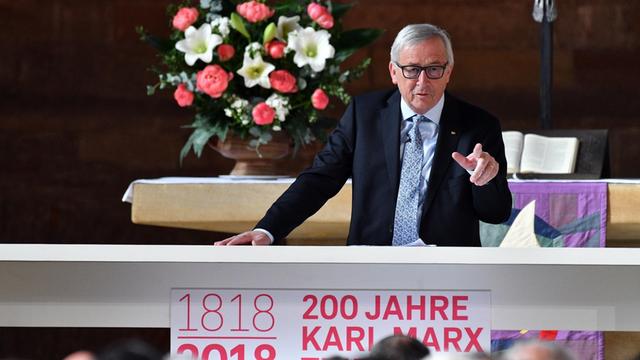 Jean Claude Juncker, Präsident der Europäischen Komission, spricht in der Konstantin Basilika beim Festakt zum 200. Geburtstag von Karl Marx.