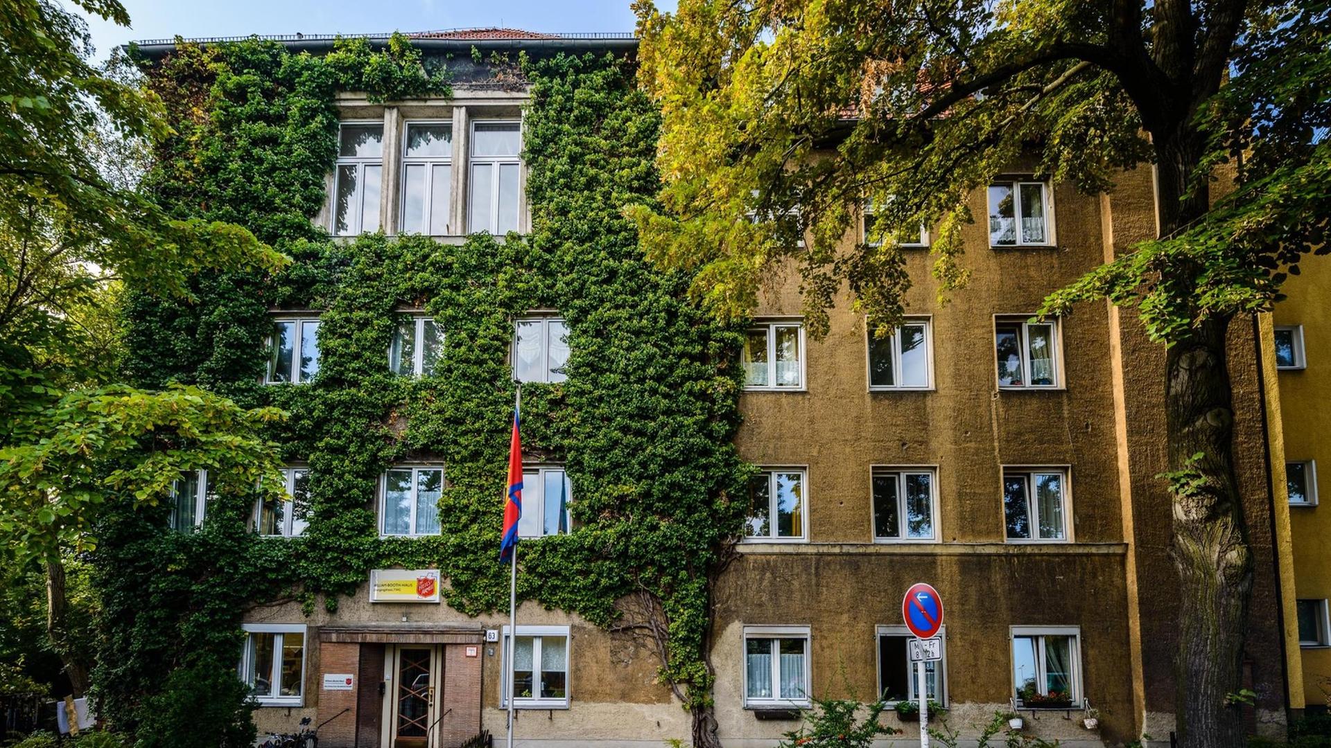 Die mit Ranken begrünte Fassade des William-Booth-Hauses der Heilsarmee in Berlin Die mit Ranken begrünte Fassade des William-Booth-Hauses der Heilsarmee in Berlin