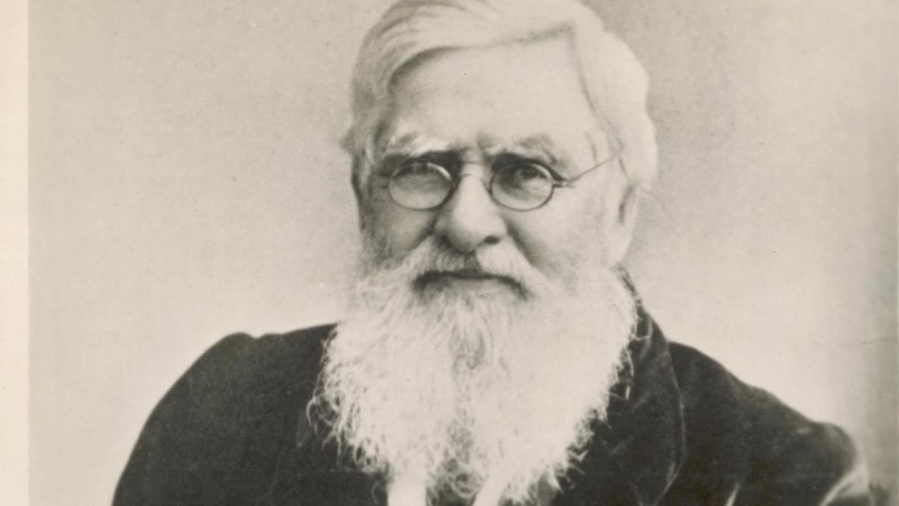 Schwarz-Weiß-Foto von Alfred Russel Wallace (1823 - 1913).
Schwarz-Weiß-Foto von Alfred Russel Wallace (1823 - 1913).