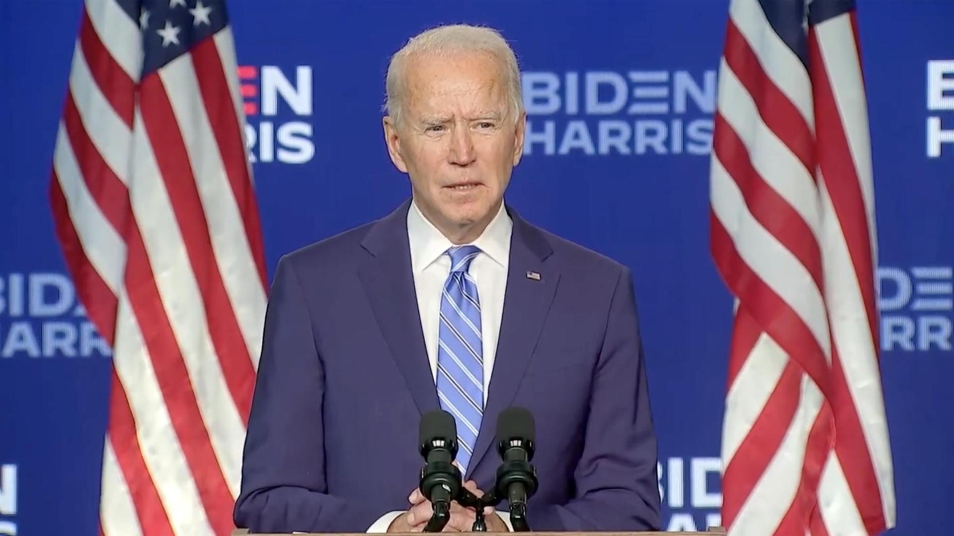 Joe Biden bei seiner Ansprache während der noch laufenden Auszählung.