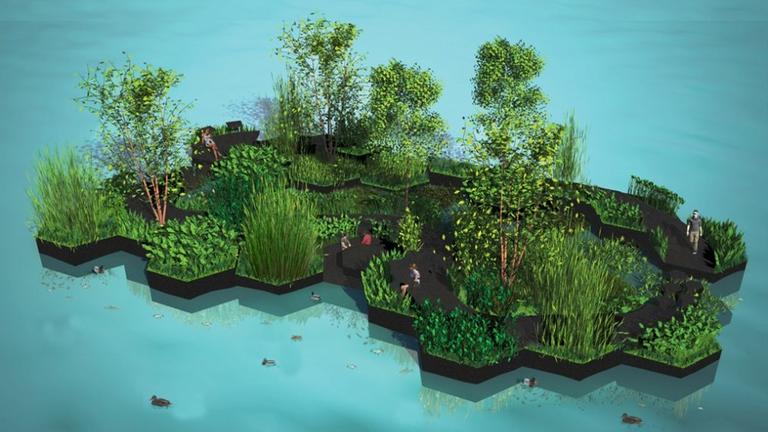 Der schwimmende Park (hier eine Modelzeichnung) soll vor allem Tieren und Pflanzen Lebensraum bieten. Der schwimmende Park (hier eine Modelzeichnung) soll vor allem Tieren und Pflanzen Lebensraum bieten.