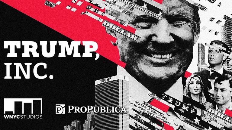 Das Titelbild des "Trump Inc"-Podcasts zeigt den US-Präsidenten, seine Tochter und sein Tower in rot. Das Titelbild des "Trump Inc"-Podcasts zeigt den US-Präsidenten, seine Tochter und sein Tower in rot.