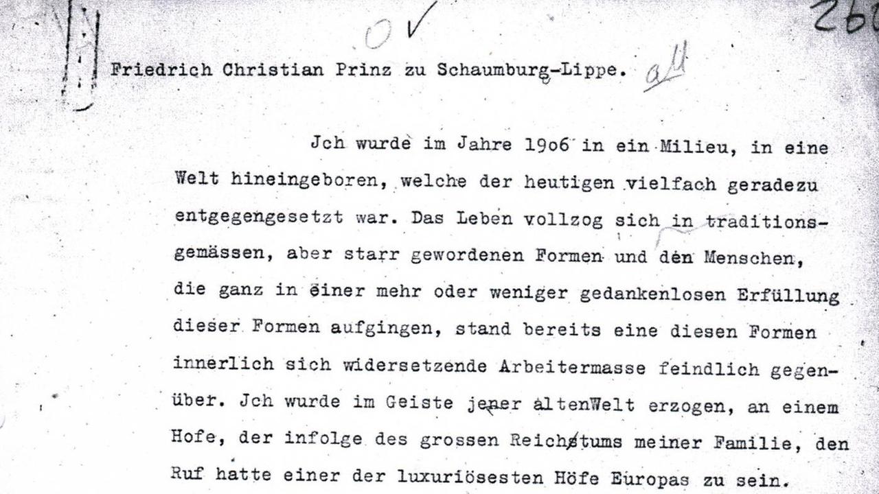 Erste Seite des Schreibens von Friedrich Christian Prinz zu Schaumburg-Lippe, der ebenfalls an dem Preisausschreiben teilnahm. Auszug aus dem Buch "Warum ich Nazi wurde", das Hunterte Biogramme früher Nationalsozialisten umfasst. Erste Seite des Schreibens von Friedrich Christian Prinz zu Schaumburg-Lippe, der ebenfalls an dem Preisausschreiben teilnahm. Auszug aus dem Buch "Warum ich Nazi wurde", das Hunterte Biogramme früher Nationalsozialisten umfasst.