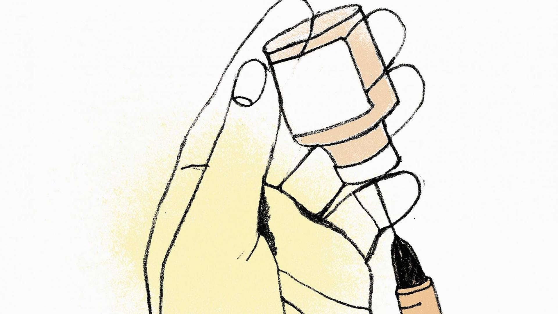 Illustration: Nahaufnahme einer Hand mit Spritze. Illustration: Nahaufnahme einer Hand mit Spritze.