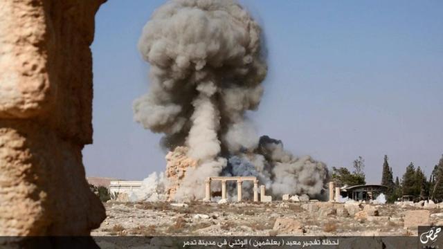 Bild des durch die Terrormiliz zerstörten Baal-Shamin-Tempels in der antiken Stadt Palmyra vom 25.08.2015.