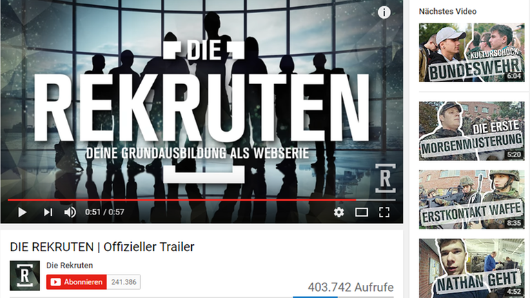 Screenshot des YouTube-Trailers zur Bundeswehr-Serie "Die Rekruten" Screenshot des YouTube-Trailers zur Bundeswehr-Serie "Die Rekruten"