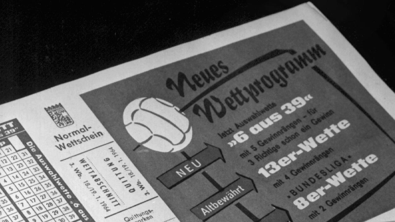 Fußballtoto im Jahr 1964: Ein Wettschein aus Bayern Fußballtoto im Jahr 1964: Ein Wettschein aus Bayern